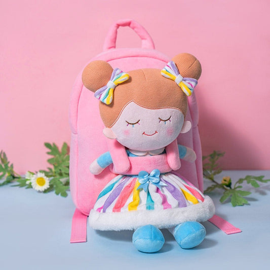 OUOZZZ Personalized Rainbow Doll and Bag Gift Set Iris Rainbow + Backpack
