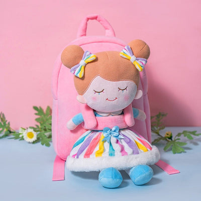 OUOZZZ Personalized Rainbow Doll and Bag Gift Set Iris Rainbow + Backpack
