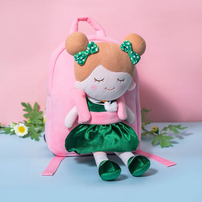 OUOZZZ Personalized Dark Green Doll and Bag Gift Set Green + Backpack
