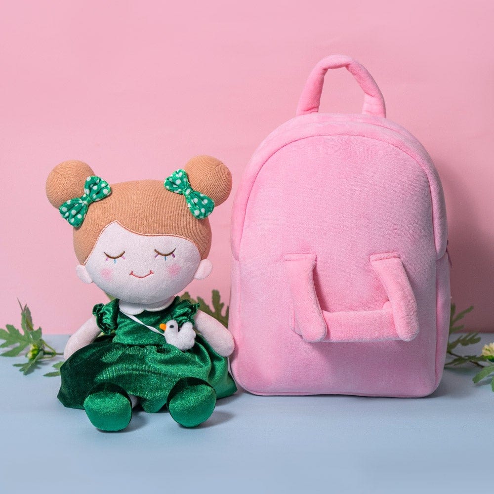 OUOZZZ Personalized Dark Green Doll and Bag Gift Set Green + Backpack