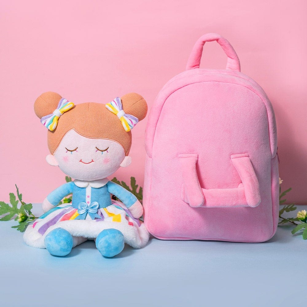 OUOZZZ Personalized Rainbow Doll and Bag Gift Set Iris Rainbow + Backpack