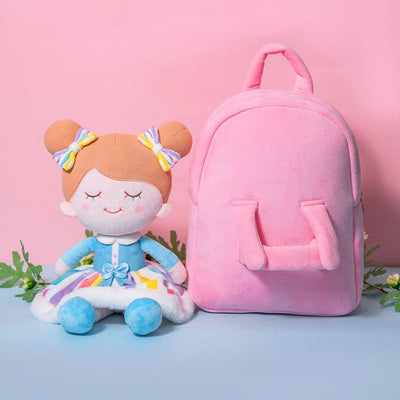 OUOZZZ Personalized Rainbow Doll and Bag Gift Set Iris Rainbow + Backpack