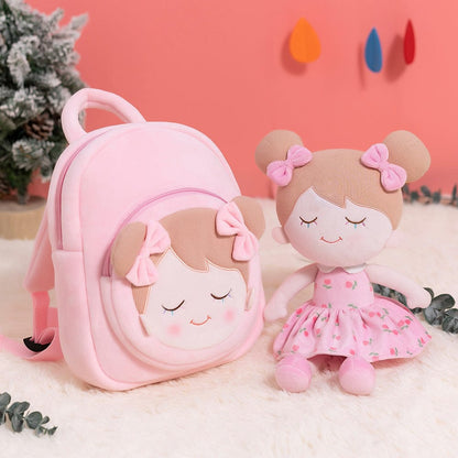 OUOZZZ Personalized Plush Rag Baby Girl Doll + Backpack Bundle -2 Skin Tones Iris - Pink / Light