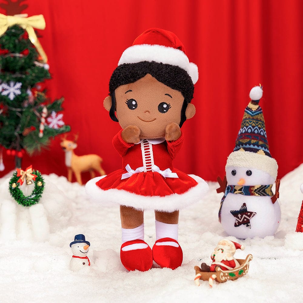 OUOZZZ Personalized Deep Skin Tone Red Christmas Plush Baby Girl Doll