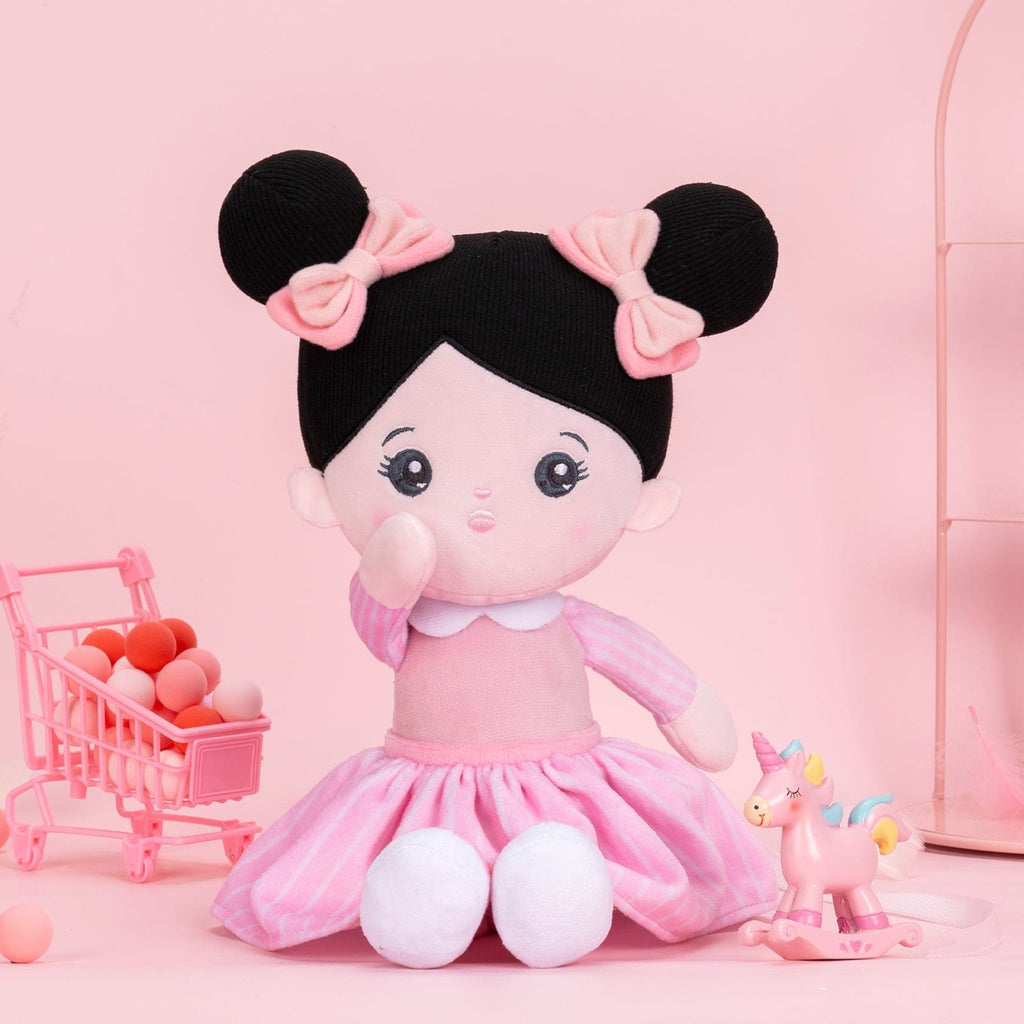 Personalized Pink Dress & Black Hair Doll