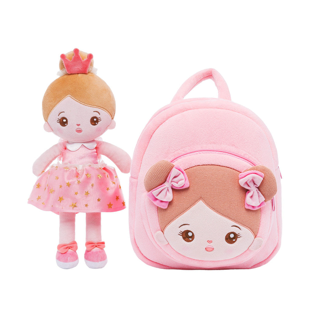 Personalized Pink Princess Plush Baby Girl Doll + Backpack
