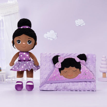 lovinglydoll Personalized Deep Skin Tone Plush Doll Purple Nevaeh Doll+Blanket (40 x 40 Inches )