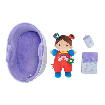 Personalized Brown Skin Tone Mini Plush Baby Girl Doll & Gift Set