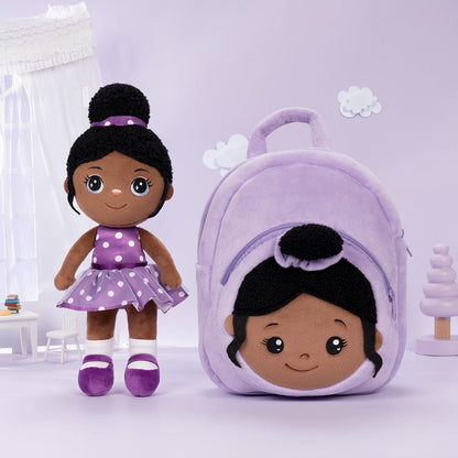 lovinglydoll Personalized Deep Skin Tone Plush Doll Purple Nevaeh Doll+Backpack