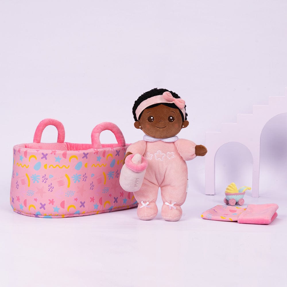 Personalizedoll Personalized  Pink Mini Deep Skin Tone Plush Baby Girl Doll & Gift Set