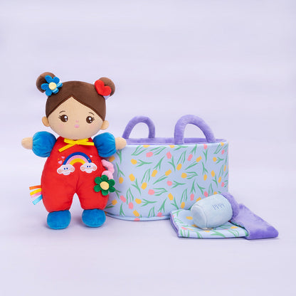 Personalized Brown Skin Tone Mini Plush Baby Girl Doll & Gift Set