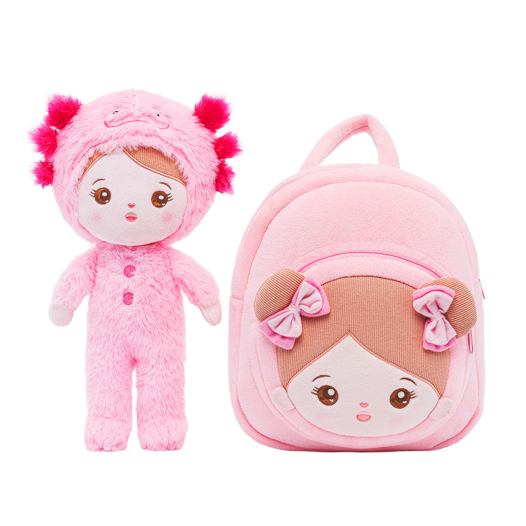 Personalized Pink Newt Girl Doll + Backpack