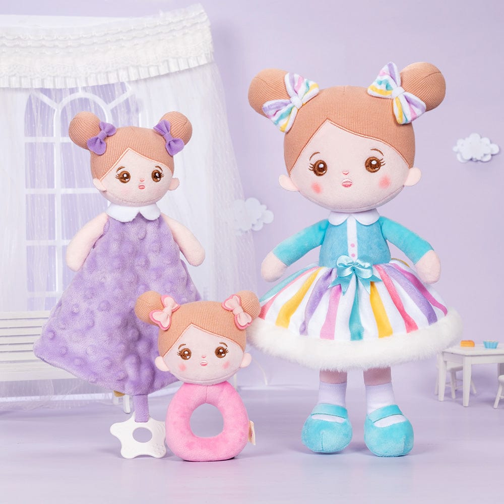 OUOZZZ Personalized Sweet Girl Rainbow Plush Doll With Rattle & Towel🔔