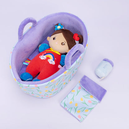 Personalized Brown Skin Tone Mini Plush Baby Girl Doll & Gift Set