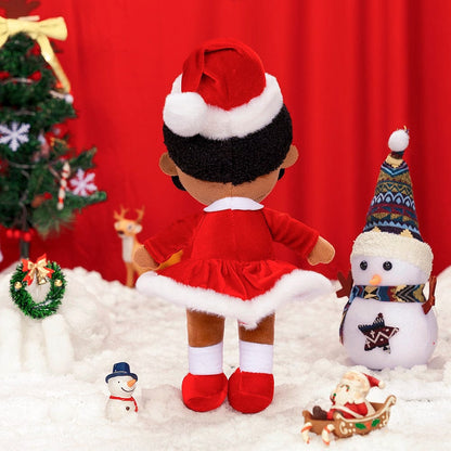 OUOZZZ Personalized Deep Skin Tone Red Christmas Plush Baby Girl Doll