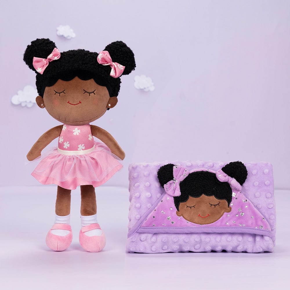 OUOZZZ Personalized Deep Skin Tone Plush Pink Dora Doll With Blanket☁️ ( 47" x 47" )