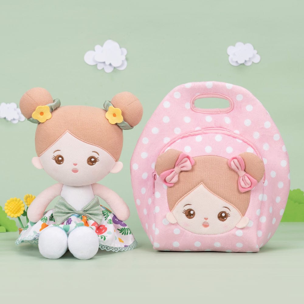 OUOZZZ Personalized Pink Large Lunch Bag + Plush Doll Lunch Bag