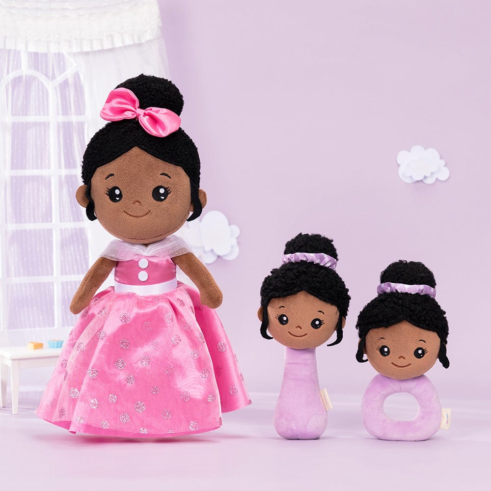 OUOZZZ Personalized Deep Skin Tone Plush Pink Princess Doll