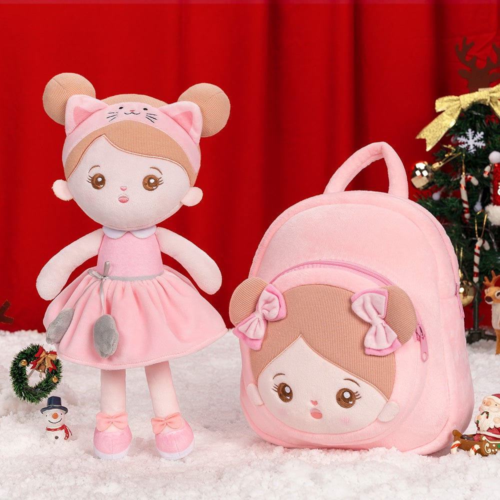 Personalizedoll Christmas Sale - Personalized Baby Doll + Backpack Combo Gift Set Pink Cat Doll / Doll + Backpack