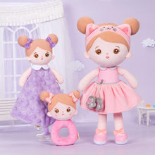 Load image into Gallery viewer, OUOZZZ Personalized Pink Cat Plush Baby Girl Doll With Rattle &amp; Towel🔔