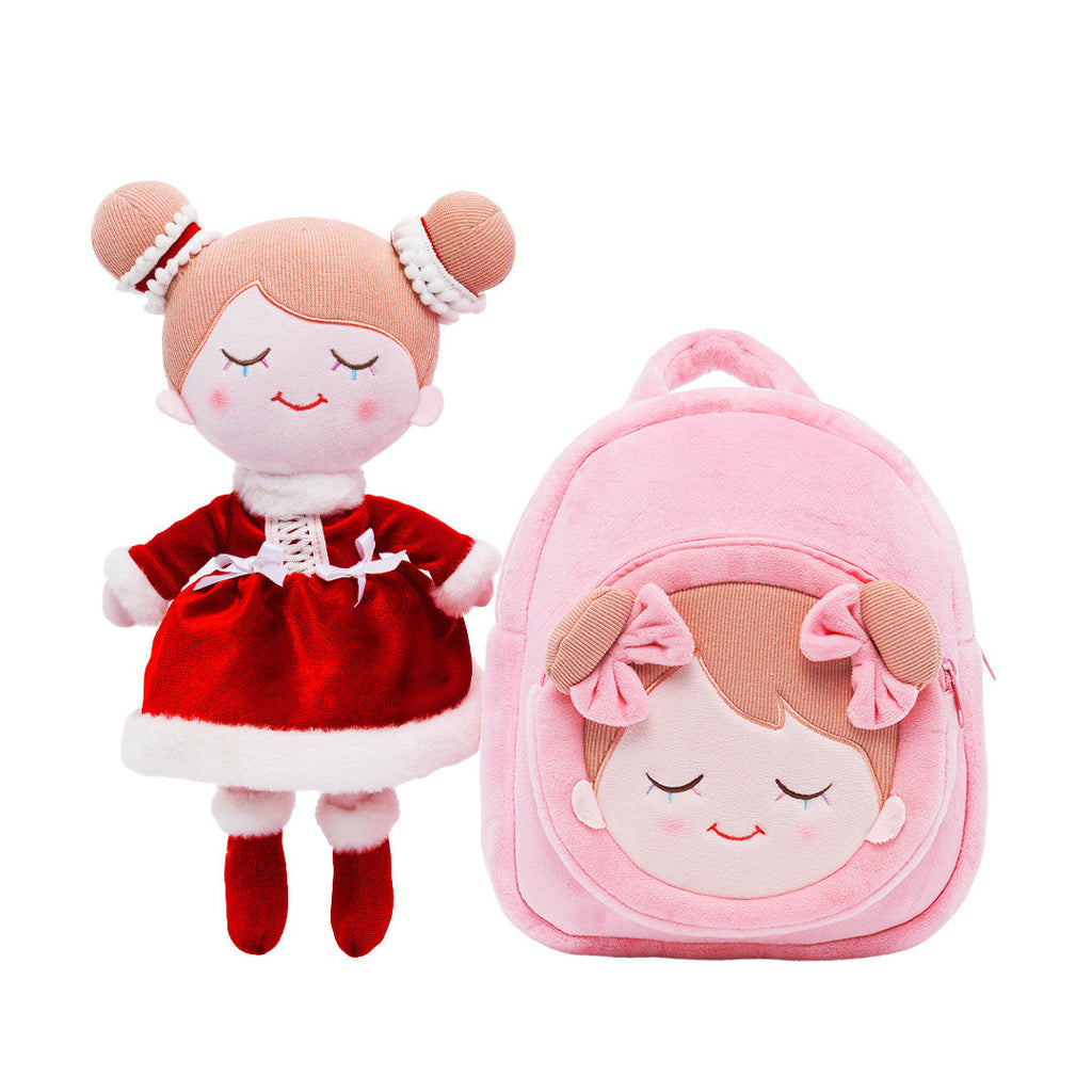 Personalized Iris Red Dress Girl Doll and Backpack