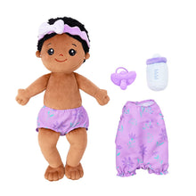 Load image into Gallery viewer, OUOZZZ Personalized Sitting Position Dress up Deep Skin Tone Plush Lite Baby Girl Doll Purple
