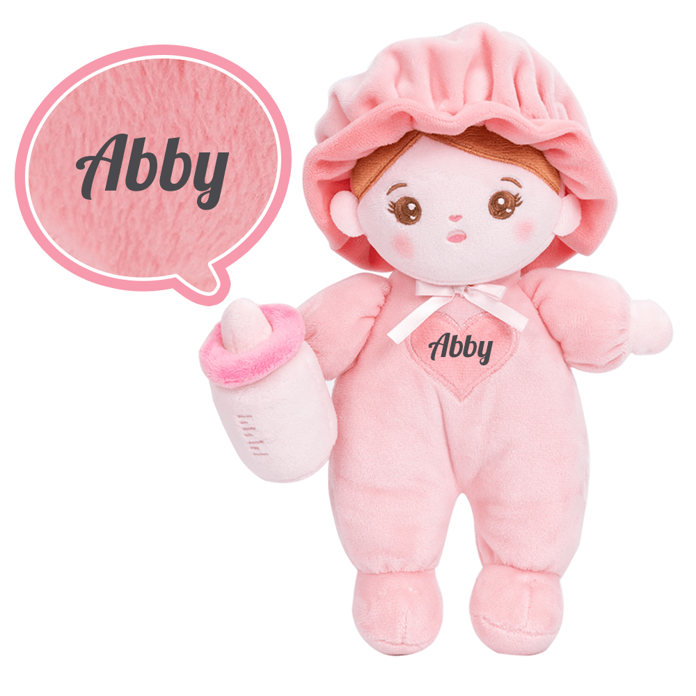OUOZZZ Personalized Mini Plush Baby Girl Doll & Gift Set Pink doll / With Bottle