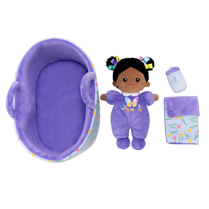 Personalized Purple Deep Skin Tone Mini Plush Baby Doll & Gift Set