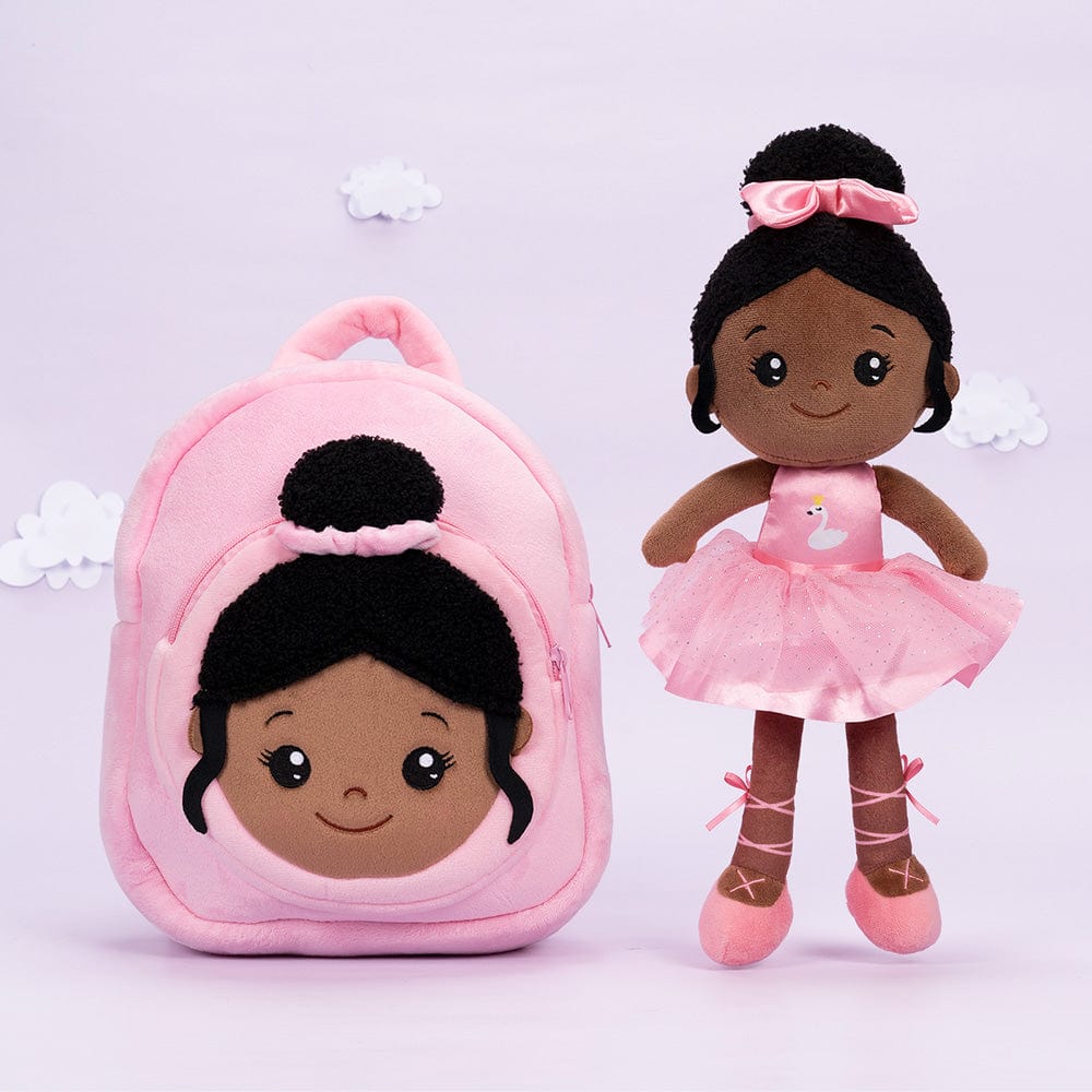 OUOZZZ Personalized Deep Skin Tone Plush Pink Ballet Doll Ballerina+Backpack
