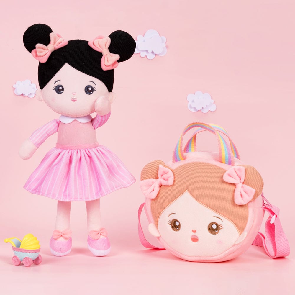 OUOZZZ Personalized Pink Black Hair Baby Doll With Shoulder Bag👜
