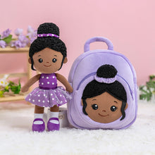 Load image into Gallery viewer, OUOZZZ Personalized Plush Rag Baby Girl Doll + Backpack Bundle -2 Skin Tones Nevaeh - Purple