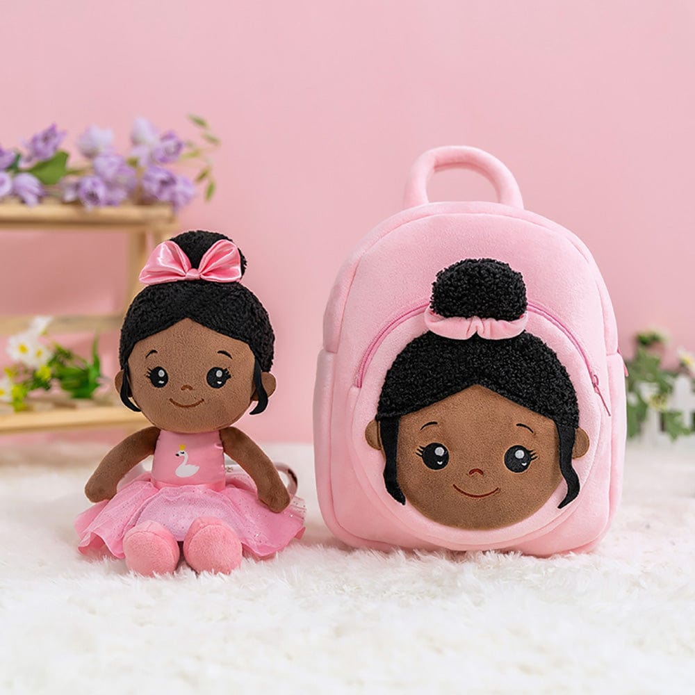 OUOZZZ Personalized Plush Rag Baby Girl Doll + Backpack Bundle -2 Skin Tones Nevaeh - Pink