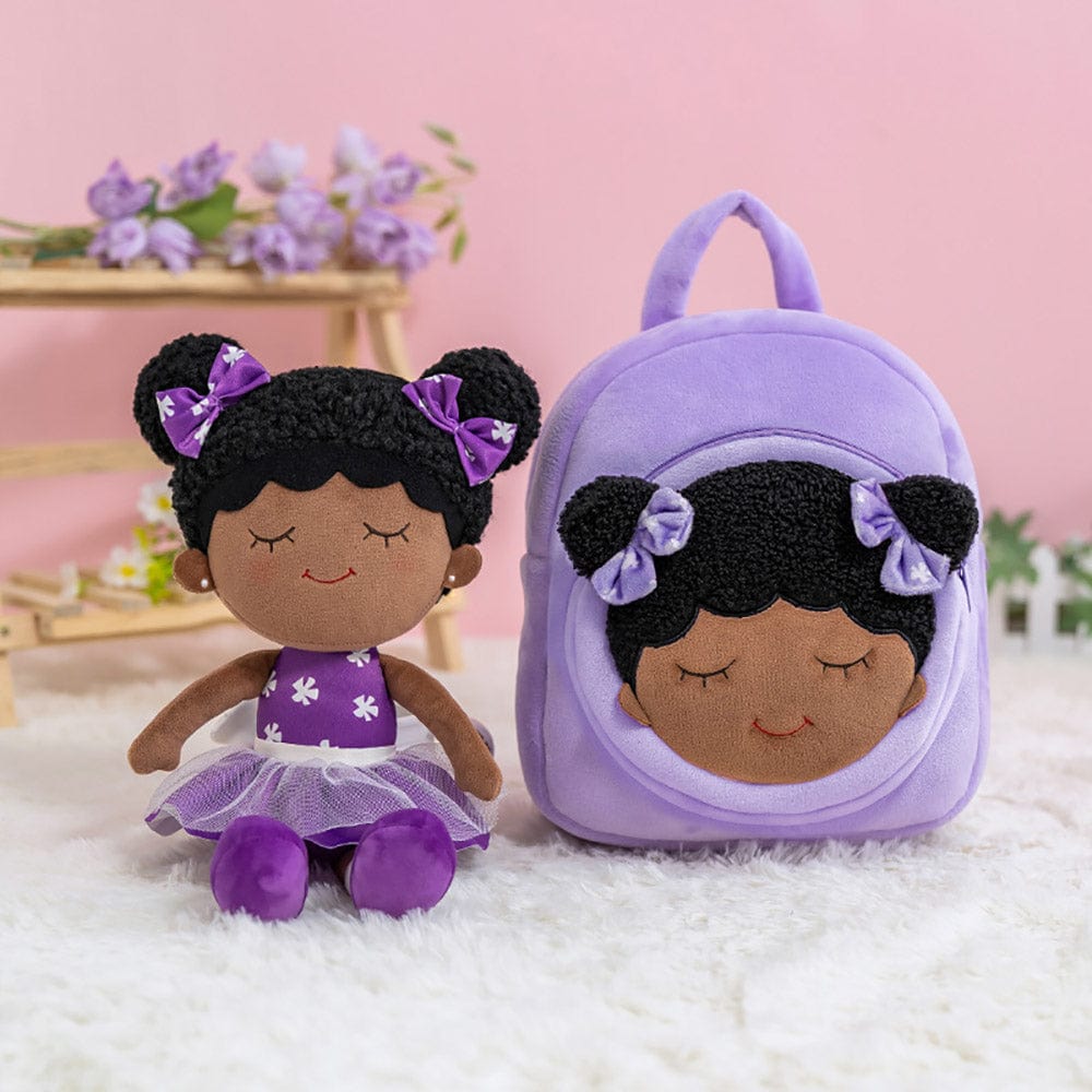 OUOZZZ Personalized Plush Rag Baby Girl Doll + Backpack Bundle -2 Skin Tones Dora - Purple