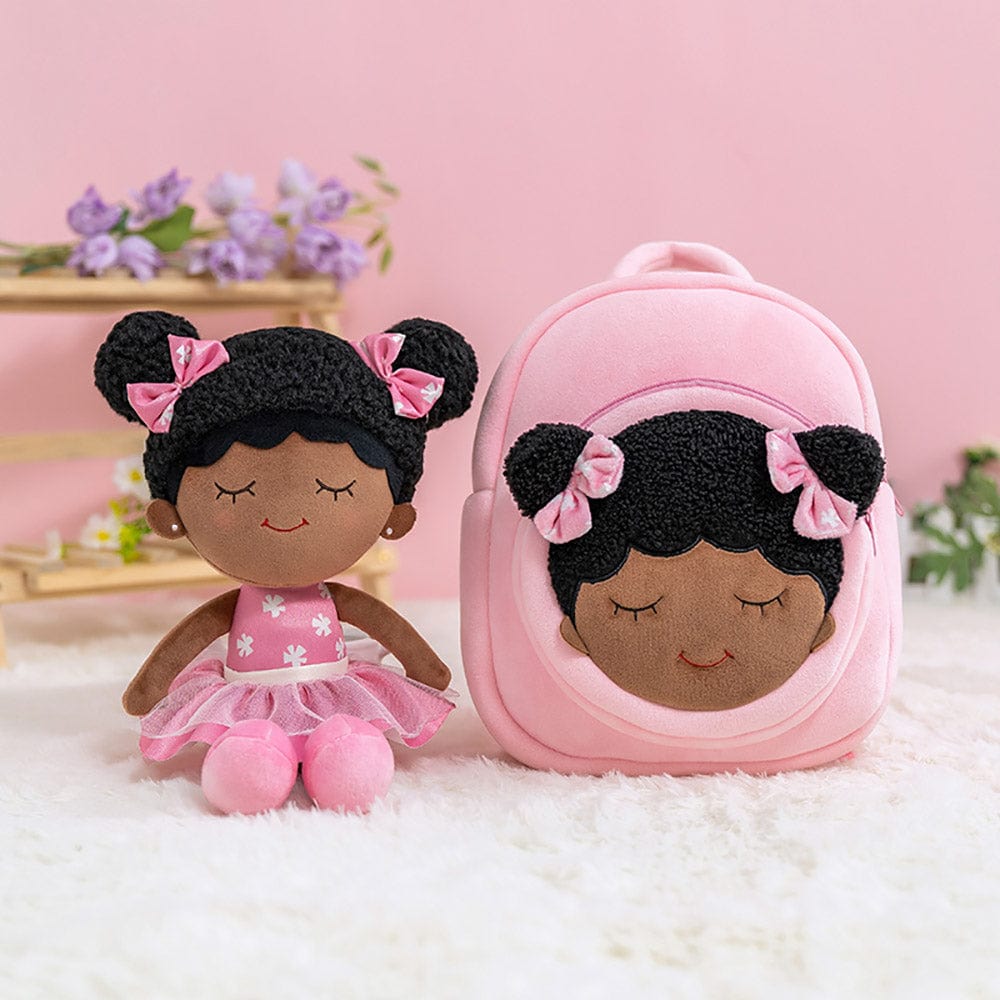 OUOZZZ Personalized Plush Rag Baby Girl Doll + Backpack Bundle -2 Skin Tones Dora - Pink