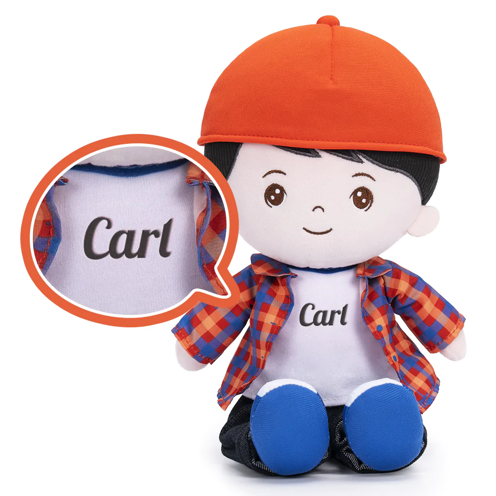 Personalized Black Hair Boy Doll + Cloth Basket Gift Set