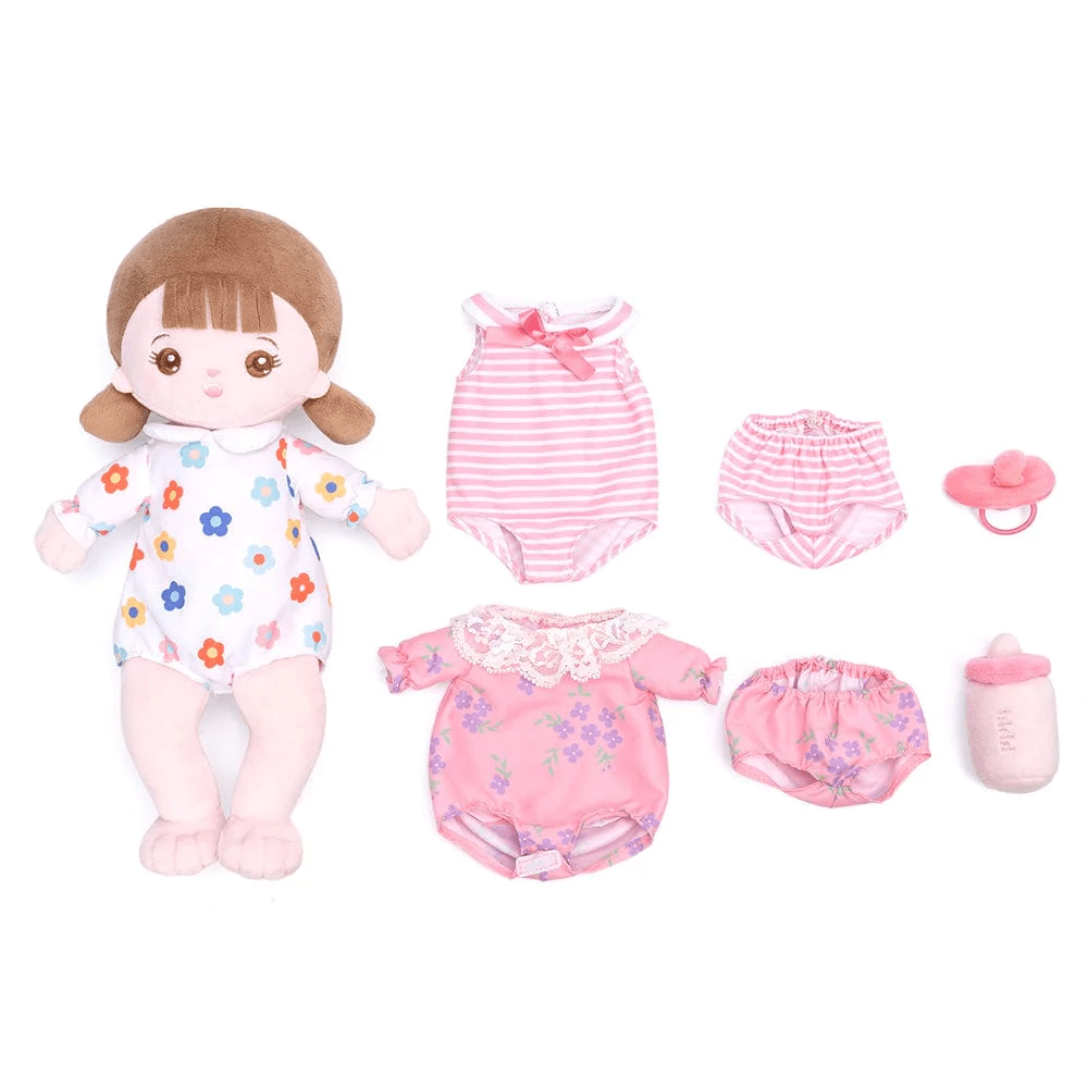 Personalizedoll Personalized Plush Lite Baby Girl Doll (Interchangeable Clothes) Braid Girl / Dress-up set