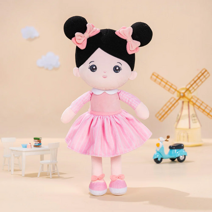 Personalized Black Hair Girl Doll + Cloth Basket Gift Set