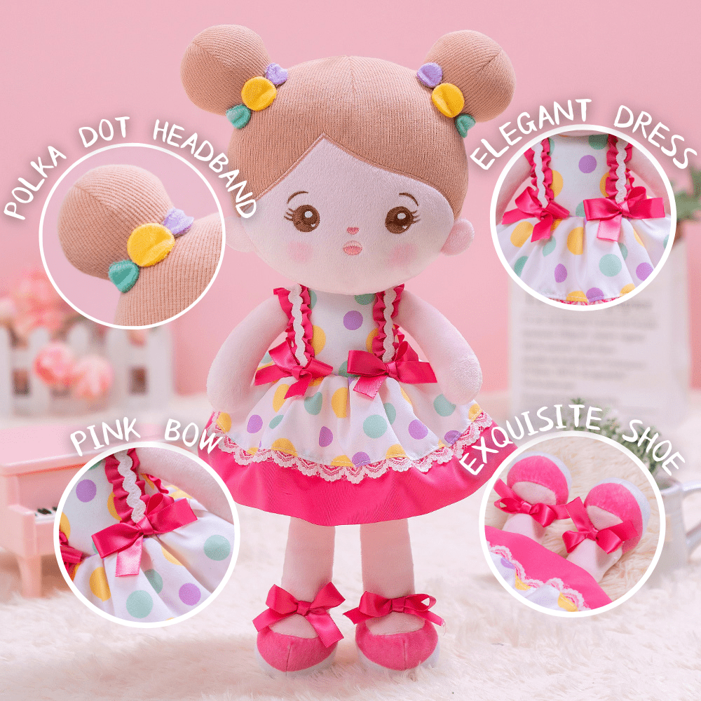 OUOZZZ Personalized Pink Polka Dot Skirt Plush Rag Baby Doll Only Doll