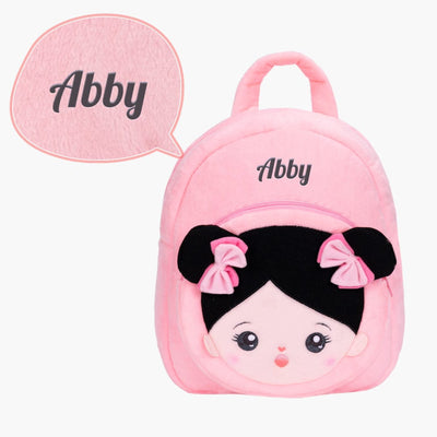 OUOZZZ Personalized Black Hair Pink Plush Baby Girl Backpack