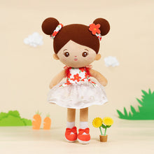 Load image into Gallery viewer, Personalized Brown Skin Tone White Floral Dress Plush Baby Girl Doll