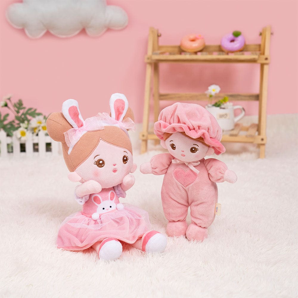 OUOZZZ Personalized Mini Plush Rag Baby Doll Pink Mini & A-Bunny