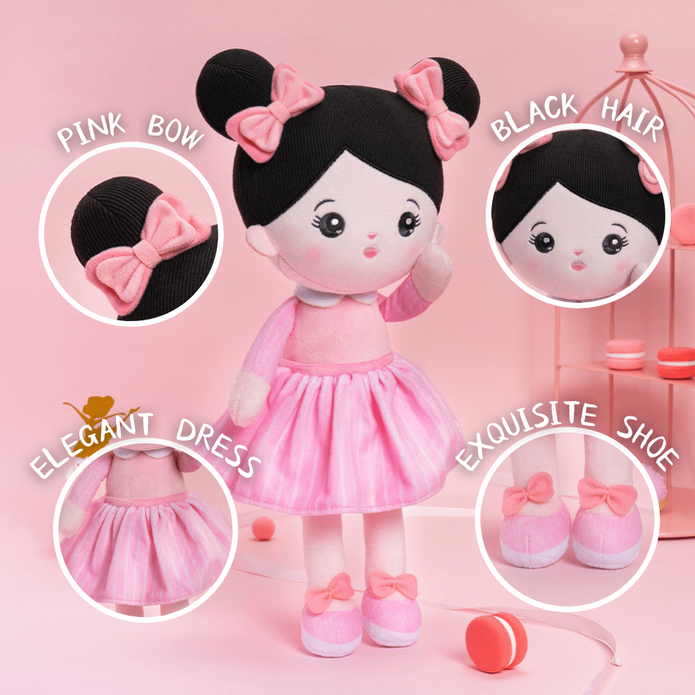 Personalized Pink Dress & Black Hair Doll