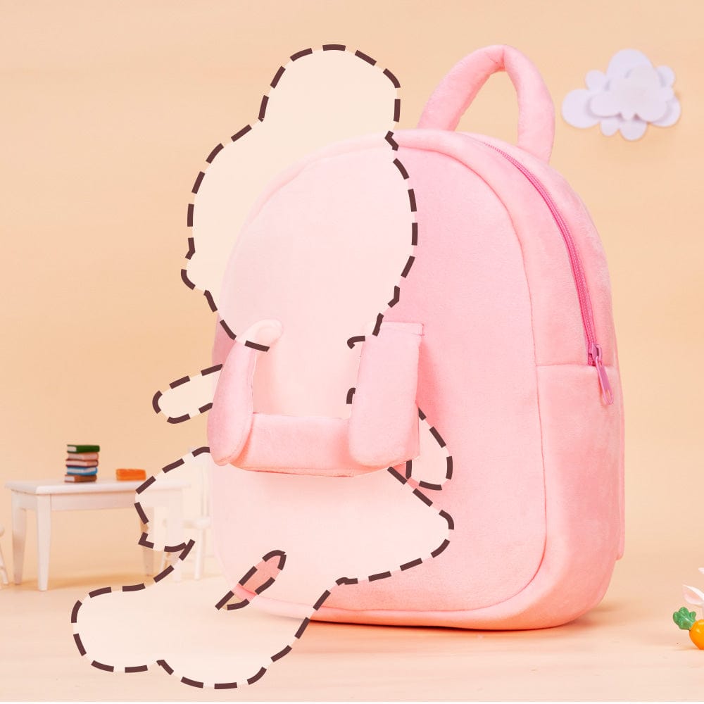 OUOZZZ Personalized Pink Plush Backpack with Doll Carrier