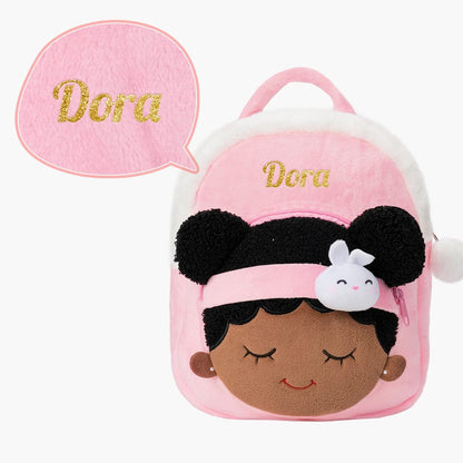 OUOZZZ Personalized Deep Skin Tone Plush Pink Bunny Backpack Only Backpack