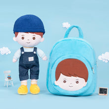 Load image into Gallery viewer, OUOZZZ Personalized Blue Plush Baby Boy Backpack