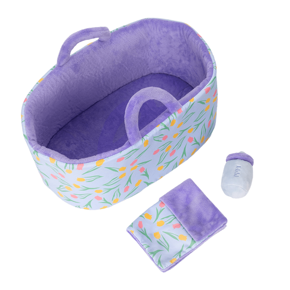 OUOZZZ Petits Accessoires en peluche de Poupée pour Enfants Berceau Violet + Couette Violette + Bouteille Violette