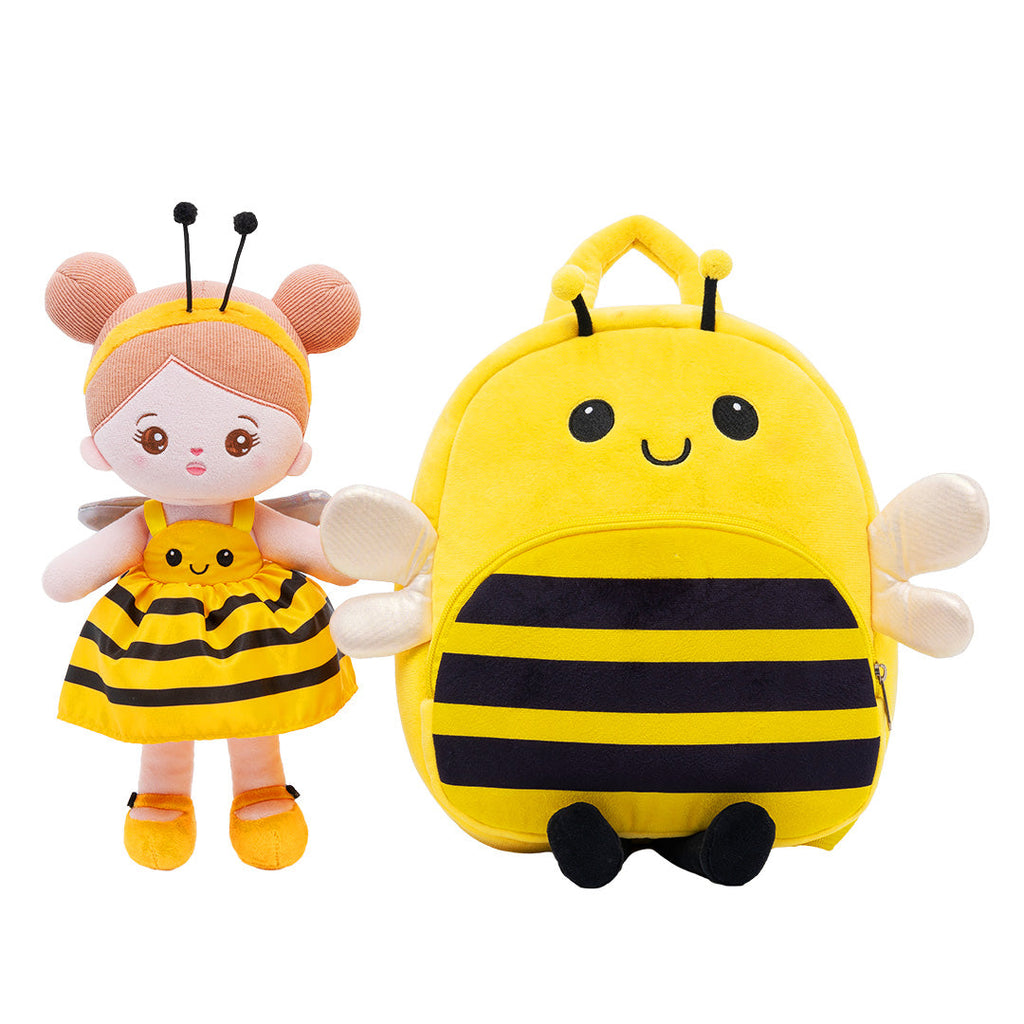 Personalized Yellow Bee Plush Baby Girl Doll + Bee Backpack