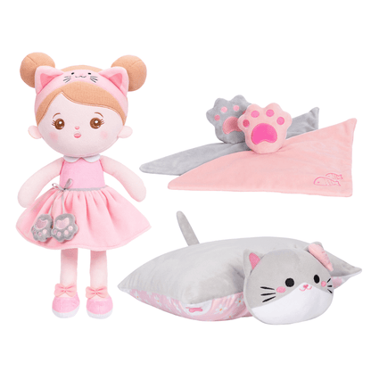 Personalized Pink Cat Plush Baby Girl Doll