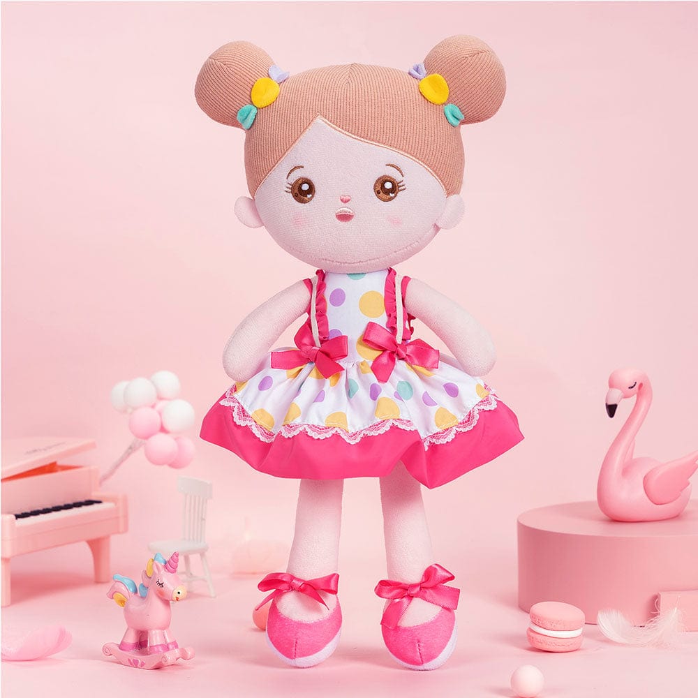 OUOZZZ Personalized Pink Polka Dot Skirt Plush Rag Baby Doll