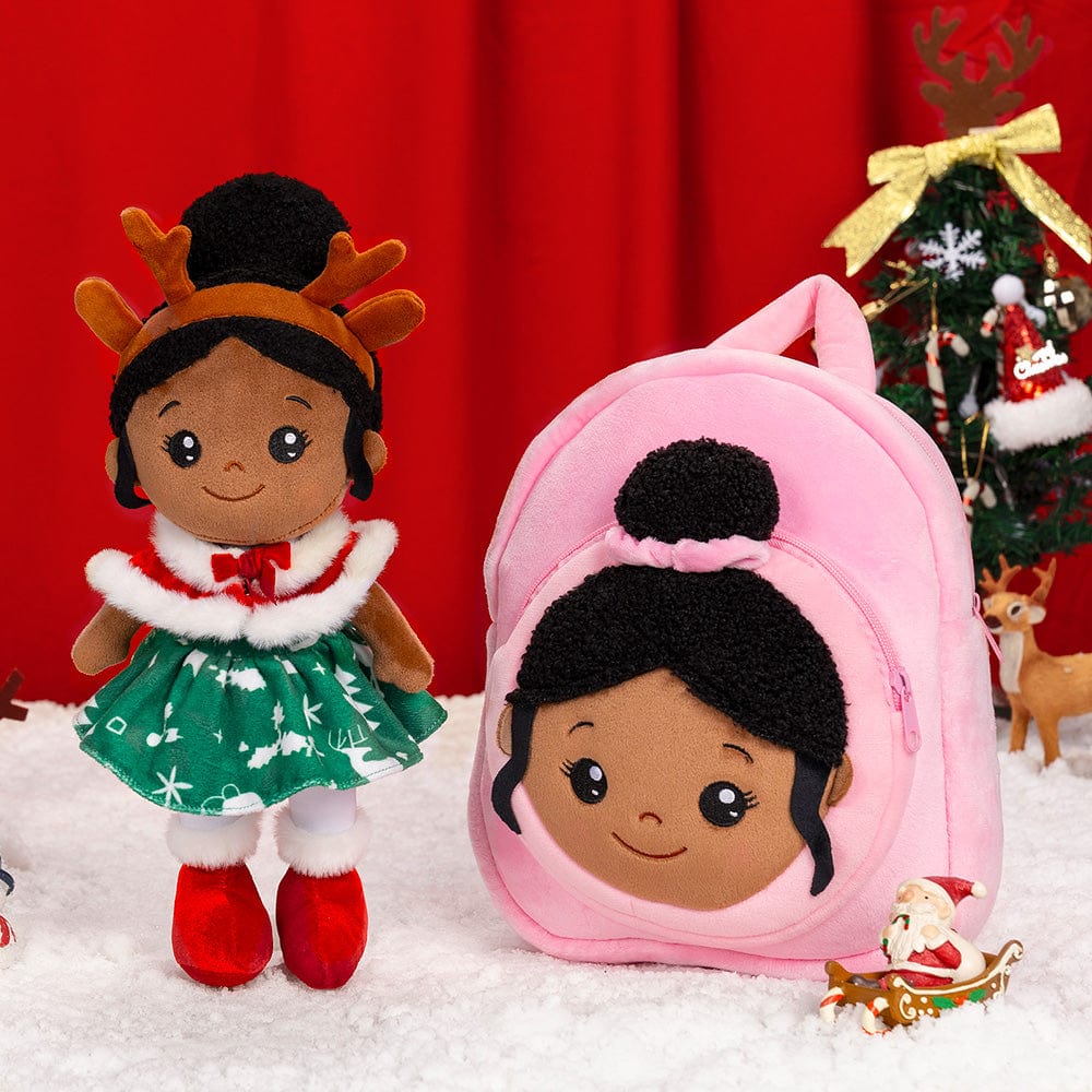 Personalizedoll Christmas Sale - Personalized Baby Doll + Backpack Combo Gift Set Christmas Green Girl Doll / Doll + Backpack